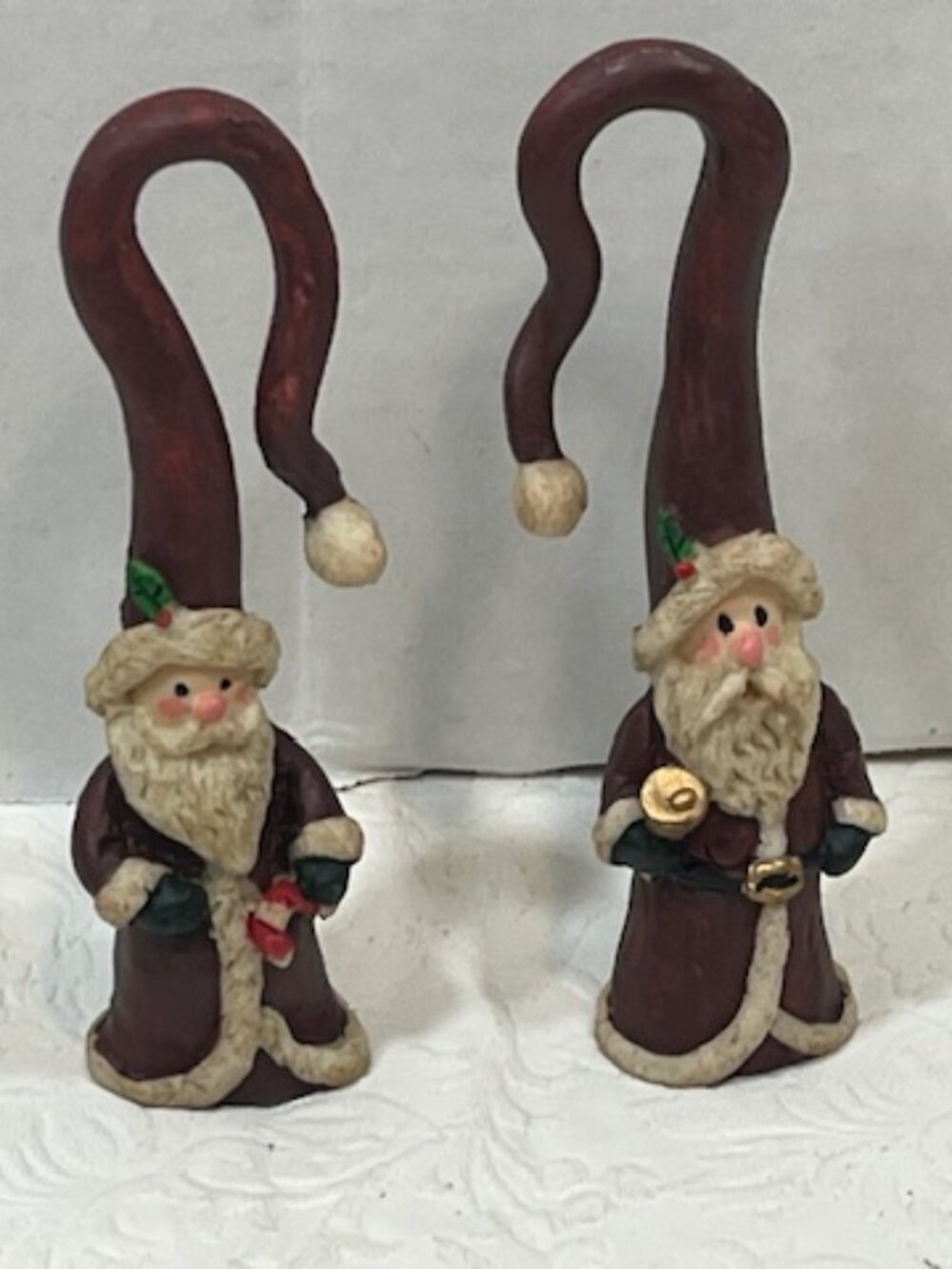Two VTG 4.5" Long Hat Santa Claus Hanging Christmas Tree Tabletop Holiday Decor